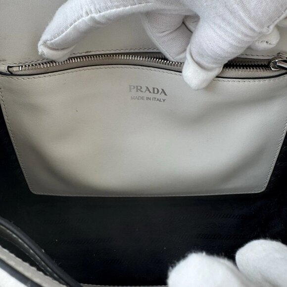 PRADA ELEKTRA SHOULDER BAG HANDBAG WHITE LEATHER AND RAFIA. Auth - Picture 14 of 14